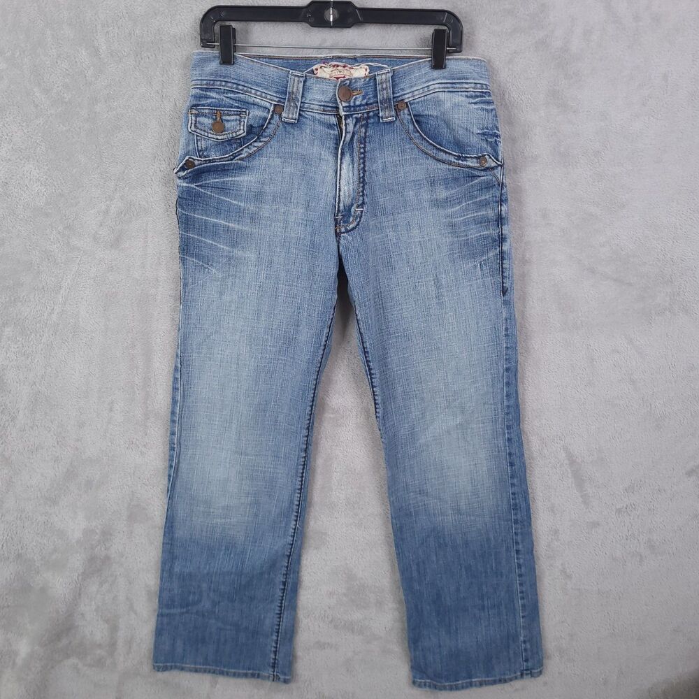 Division E Jeans Mens Sz 32x29 Distressed Embroidered Flap Pockets Vintage Y2k